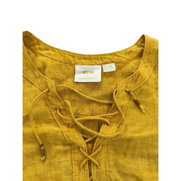 Maeve Anthropologie Women's Marva Lace-Up Linen Tunic Top Yellow Size 0(XS) Boho - Picture 10 of 10